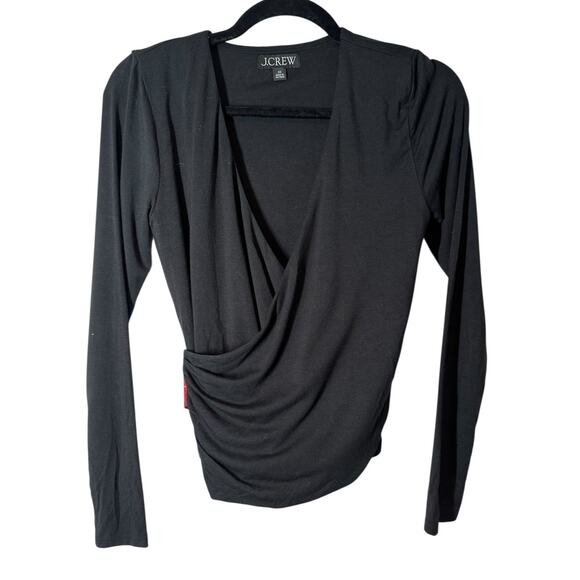 J. Crew Form‎ Knit Long Sleeve Wrap Top Black with Plaid Waist Tie XS Holiday - Picture 4 of 9